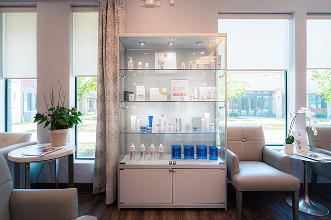The display case showing the premium skincare products